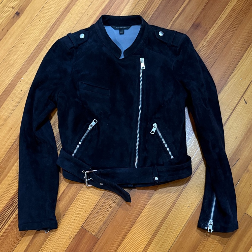 Banana Republic deep Navy Blue Moto Goat Suede Jacket